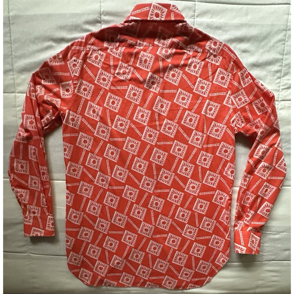 Kiton Napoli Shirt Men 16.5 Orange Geometric Sunburst Hand Tailored Italy L READ - Picture 2 of 11
